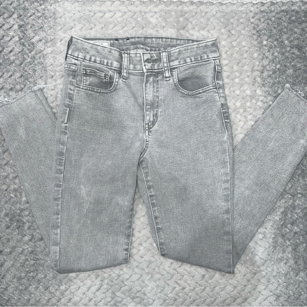 Gap Universal Jegging Mid Rise Jeans Womens 27/4 REG Grey Raw Hem Stone Washed